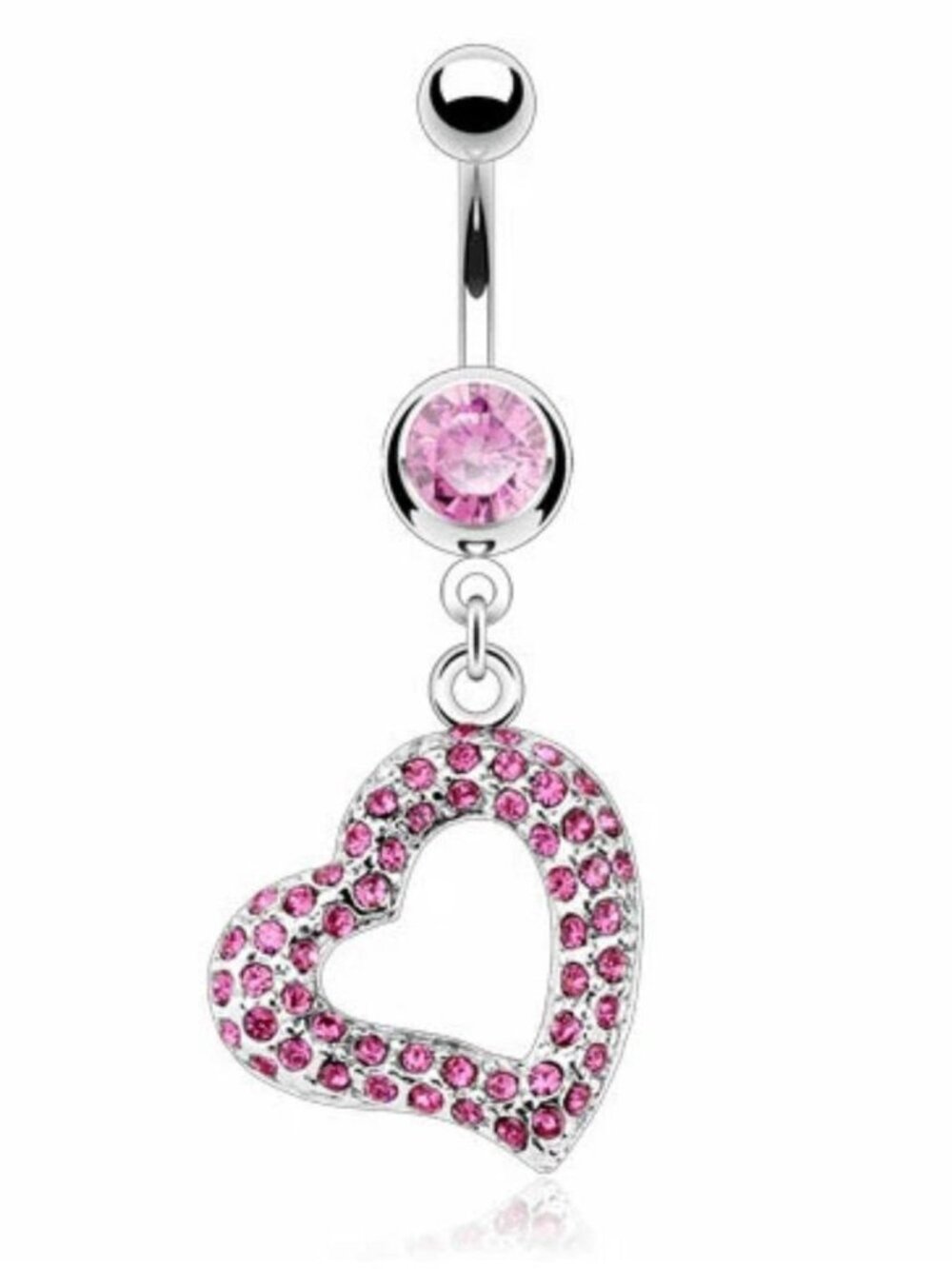 Pink Multi gem Heart dangle belly button ring navel ring piercing new 14 Gauge